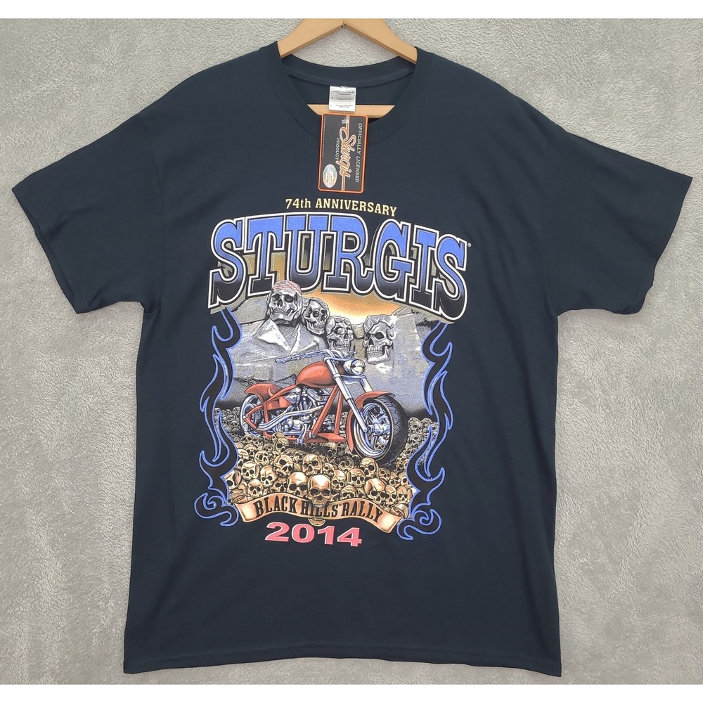 Sturgis Black Hills Rally Motorcycle Graphic Tee Shirt Mens L 75th‎ Anniversary